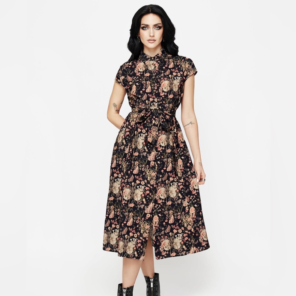 Disturbia Pixie Floral Print Midi Shirt Dress